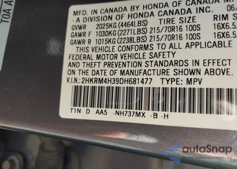 2013 Honda Cr-V Lx из США, поврежденный, VIN 2HKRM4H39DH681477